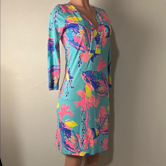 Lilly Pulitzer RIVA DRESS Shorely Blue Sandstorm FISH SEALIFE Sz S - Picture 2 of 15
